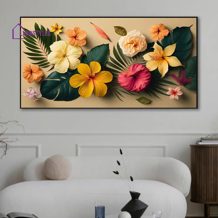 Tranquil Tropical Flowers On Beige Wall Painting