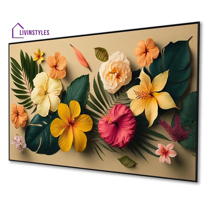 Tranquil Tropical Flowers On Beige Wall Painting