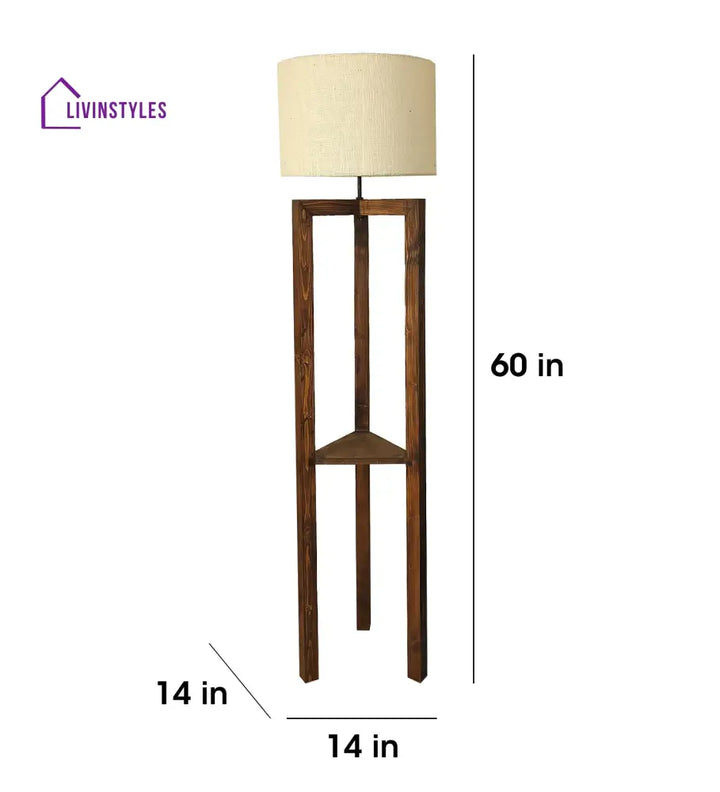 Triad Wooden Floor Lamp With Brown Base And Beige Fabric Lampshade Lamps