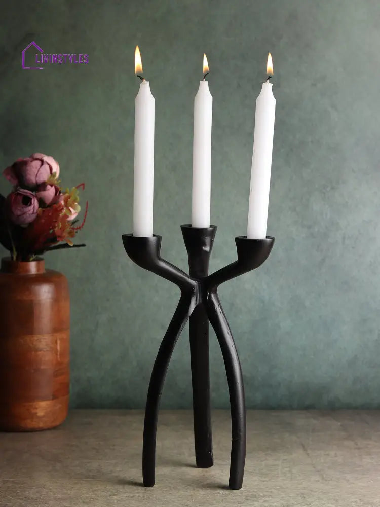 Trifecta Candle Holder In Black Holder