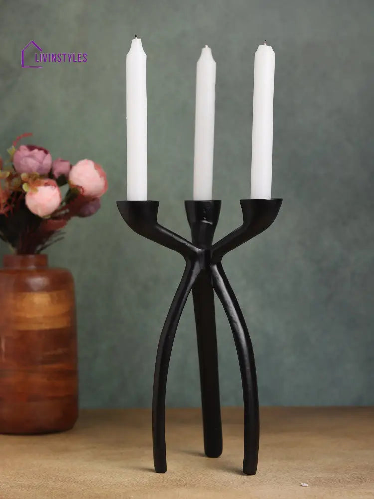 Trifecta Candle Holder In Black Holder