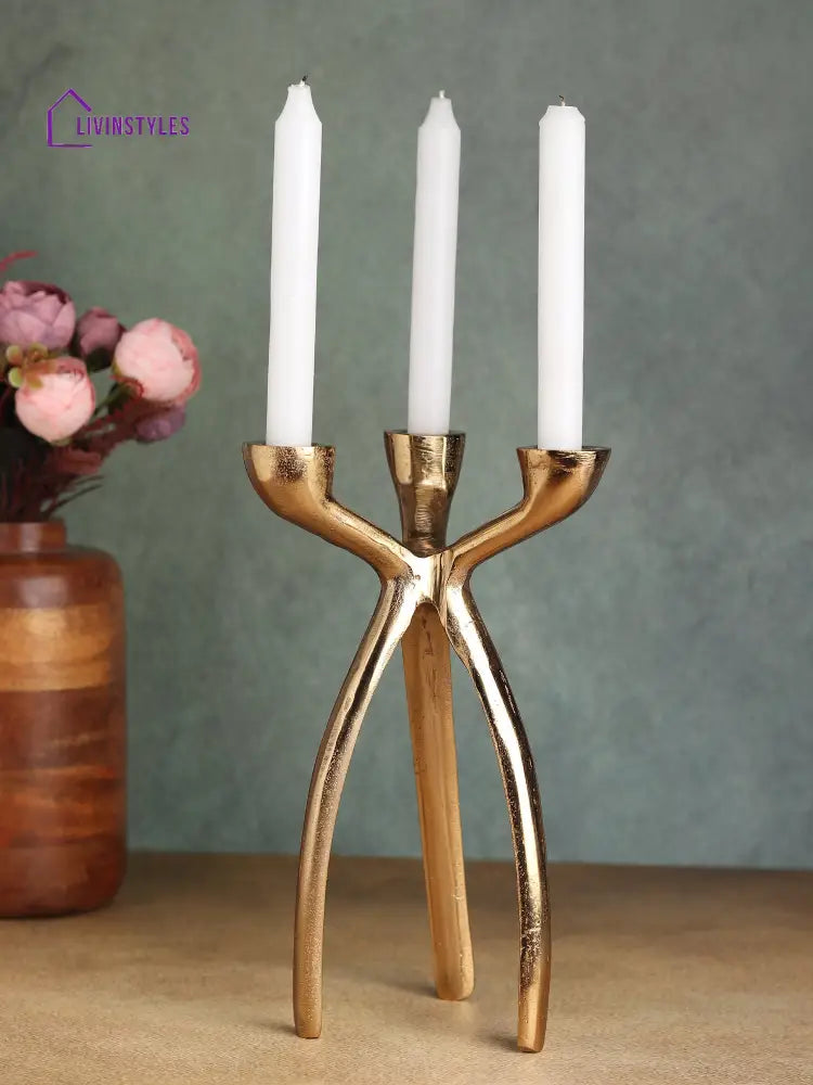 Trifecta Candle Holder In Gold Holder