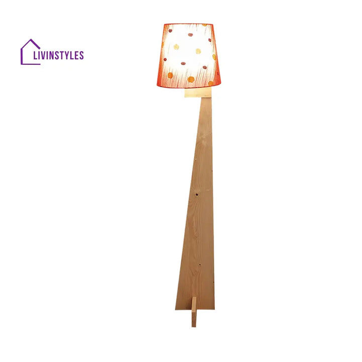 Trigo Wooden Floor Lamp With Beige Base And Red Printed Fabric Lampshade Lamps