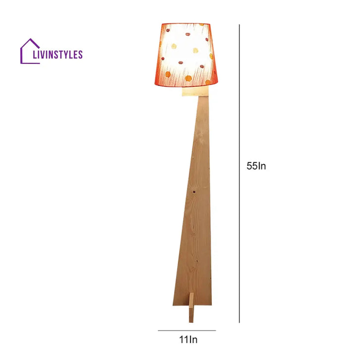 Trigo Wooden Floor Lamp With Beige Base And Red Printed Fabric Lampshade Lamps