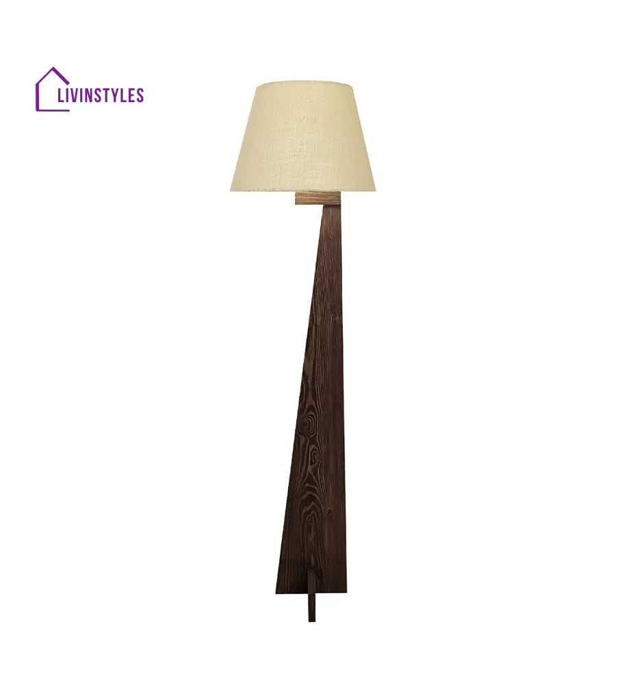 Trigo Wooden Floor Lamp With Brown Base And Beige Fabric Lampshade Lamps