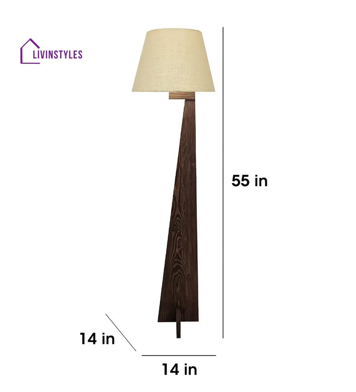 Trigo Wooden Floor Lamp With Brown Base And Beige Fabric Lampshade Lamps