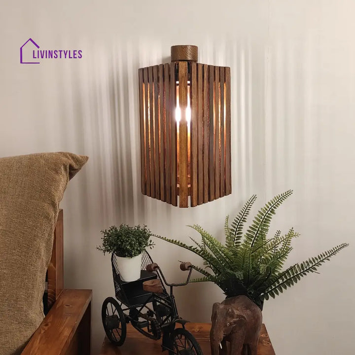 Trikona Brown Wooden Wall Light Lights