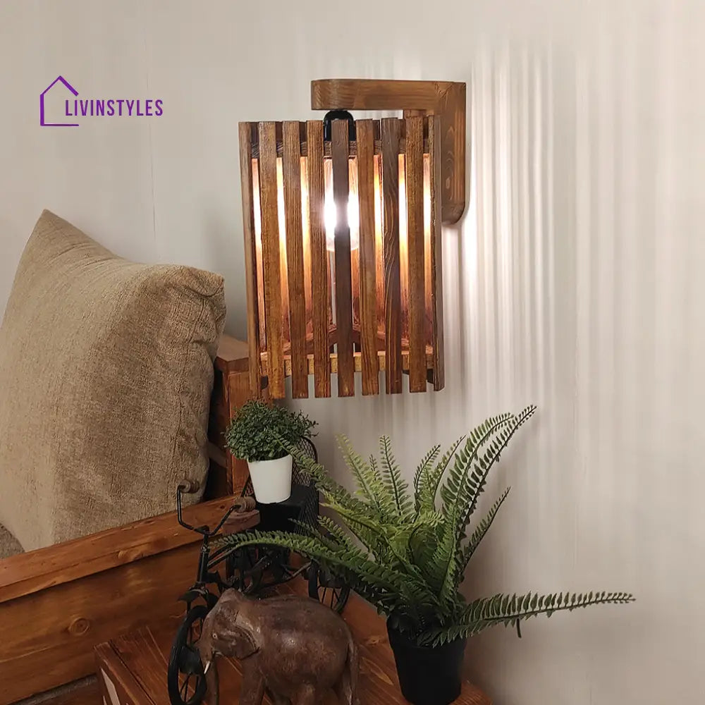 Trikona Brown Wooden Wall Light Lights