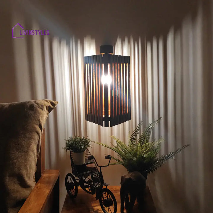 Trikona Brown Wooden Wall Light Lights