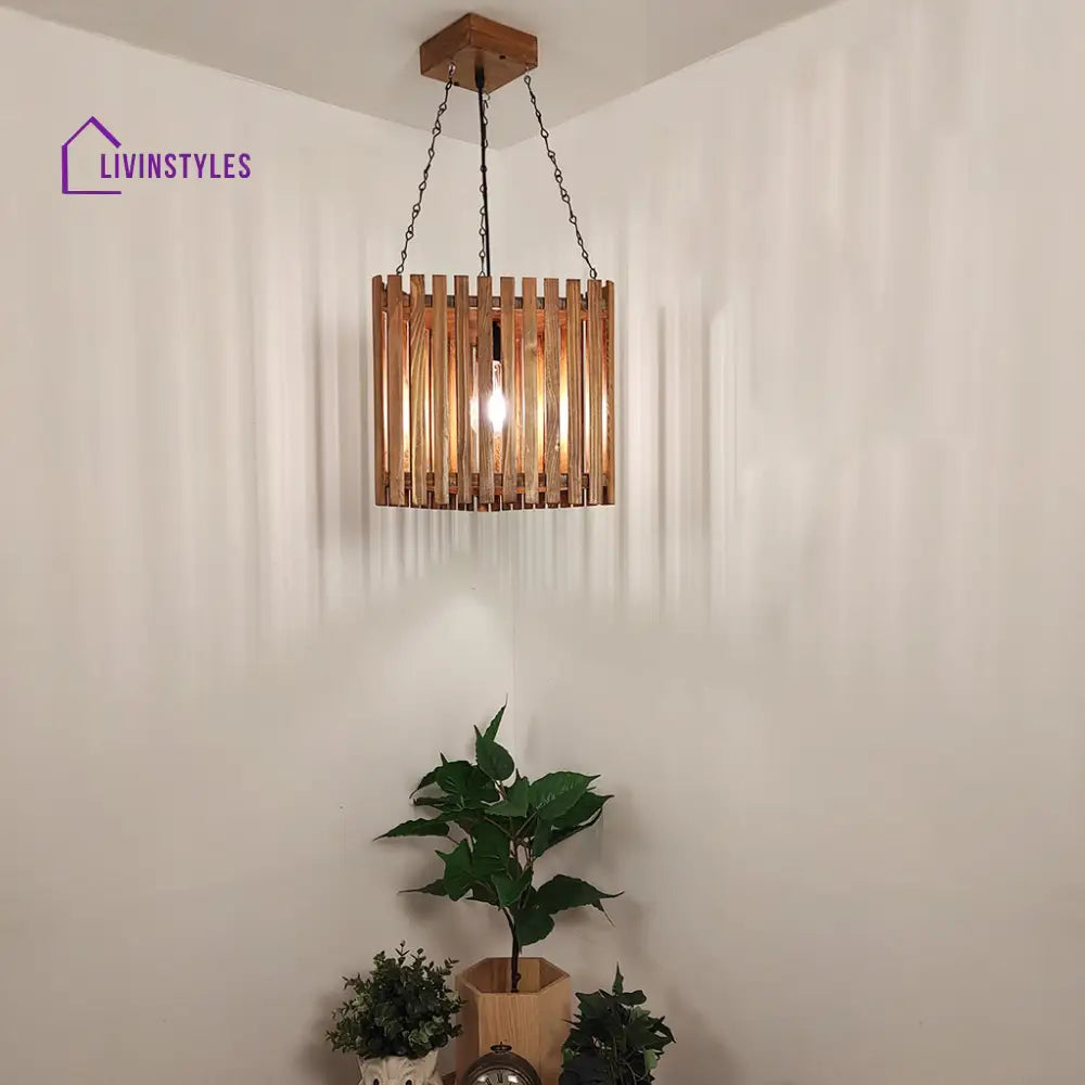 Trikona Wooden Single Hanging Lamp Lamps