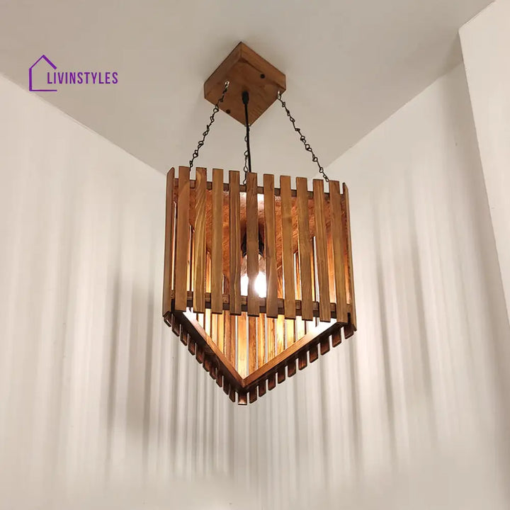 Trikona Wooden Single Hanging Lamp Lamps