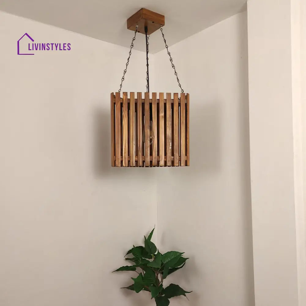 Trikona Wooden Single Hanging Lamp Lamps