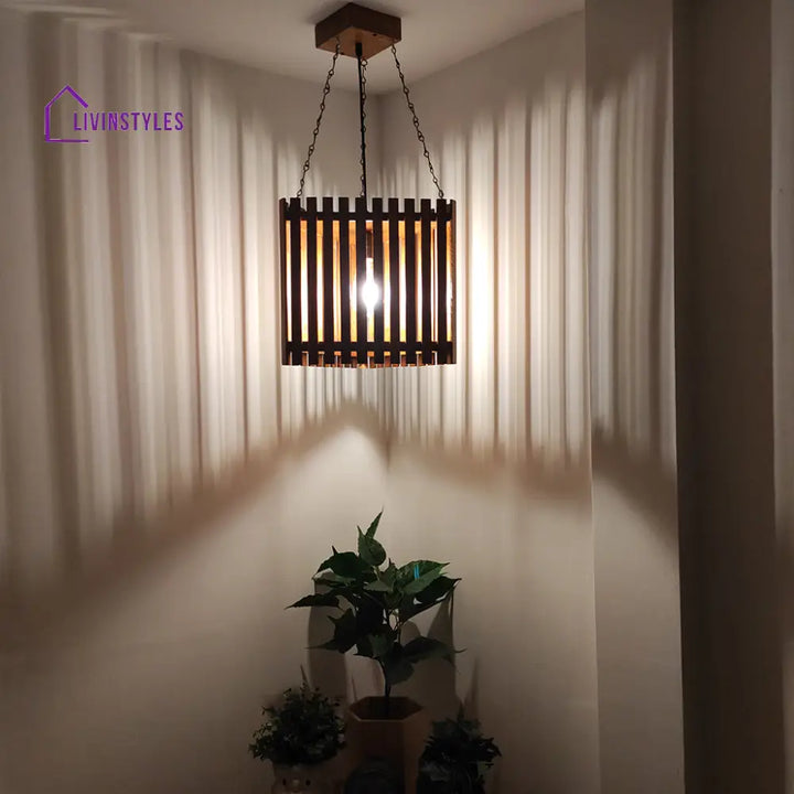 Trikona Wooden Single Hanging Lamp Lamps