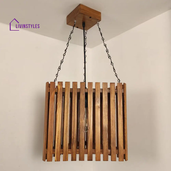 Trikona Wooden Single Hanging Lamp Lamps