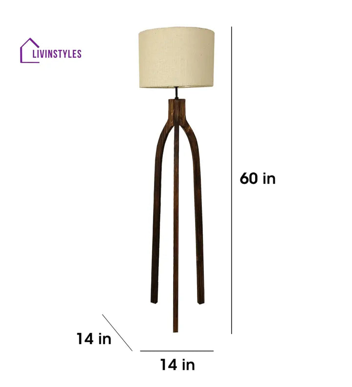 Trilogy Wooden Floor Lamp With Brown Base And Jute Fabric Lampshade Lamps