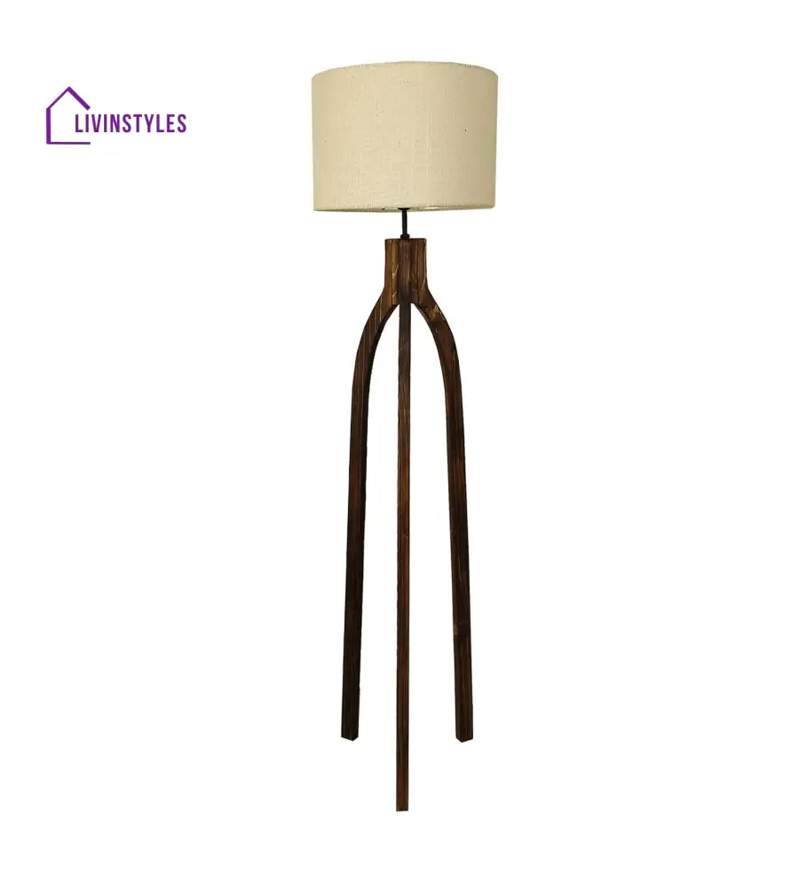 Trilogy Wooden Floor Lamp With Brown Base And Jute Fabric Lampshade Lamps