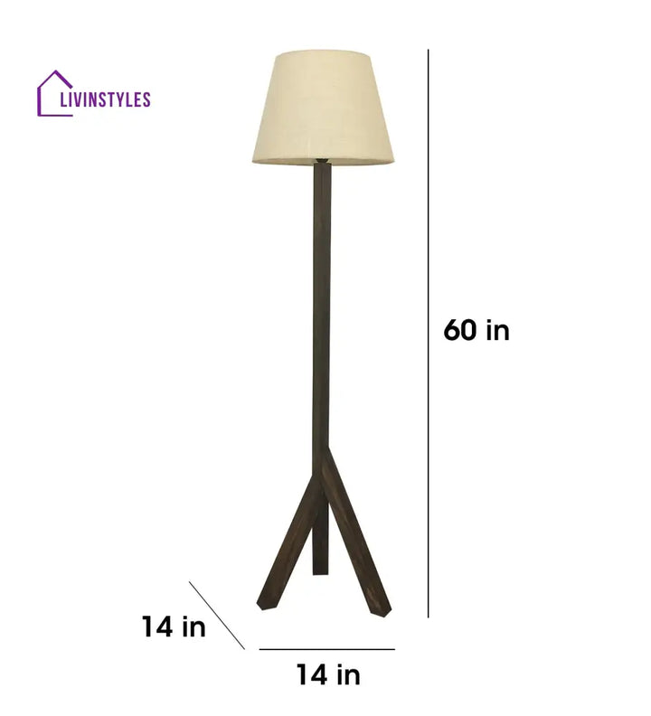 Trinca Wooden Floor Lamp With Brown Base And Jute Fabric Lampshade Lamps