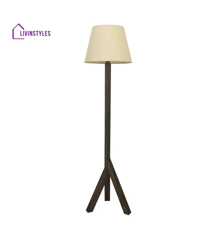 Trinca Wooden Floor Lamp With Brown Base And Jute Fabric Lampshade Lamps