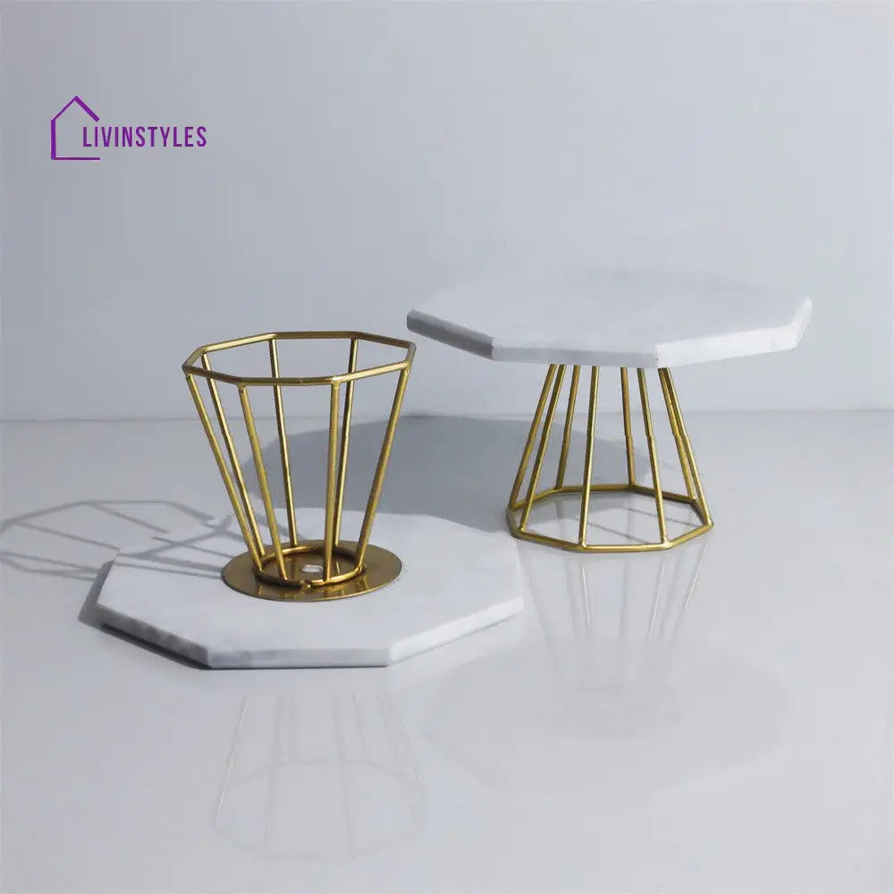 Triton Marble Cake Stand With Gold Stands