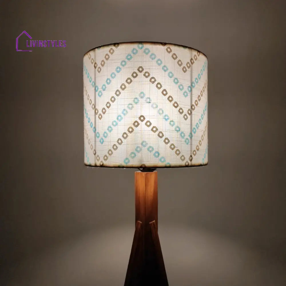 Triune Brown Wooden Table Lamp With White Printed Lampshade Lamps