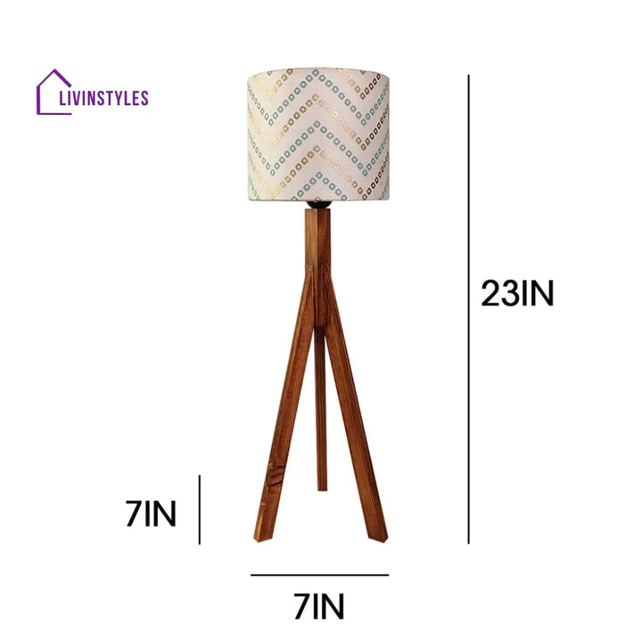 Triune Brown Wooden Table Lamp With White Printed Lampshade Lamps