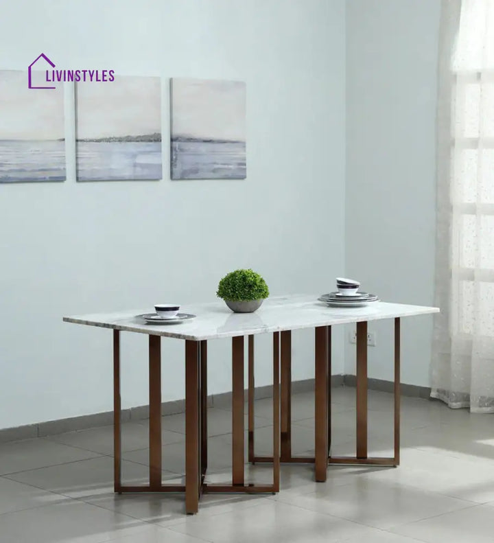 Trofim Constellation Metal Dining Table With Marble Top