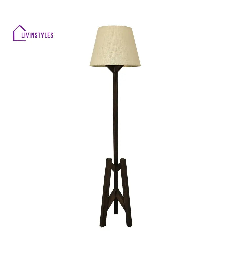 Troika Wooden Floor Lamp With Brown Base And Beige Fabric Lampshade Lamps