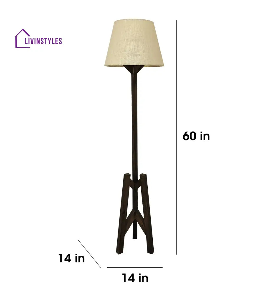 Troika Wooden Floor Lamp With Brown Base And Beige Fabric Lampshade Lamps