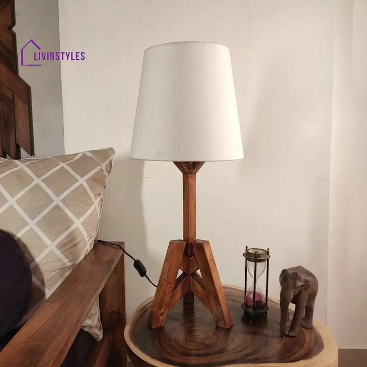 Troika Wooden Table Lamp With Brown Base And White Fabric Lampshade Lamps