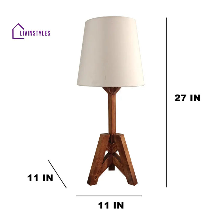 Troika Wooden Table Lamp With Brown Base And White Fabric Lampshade Lamps