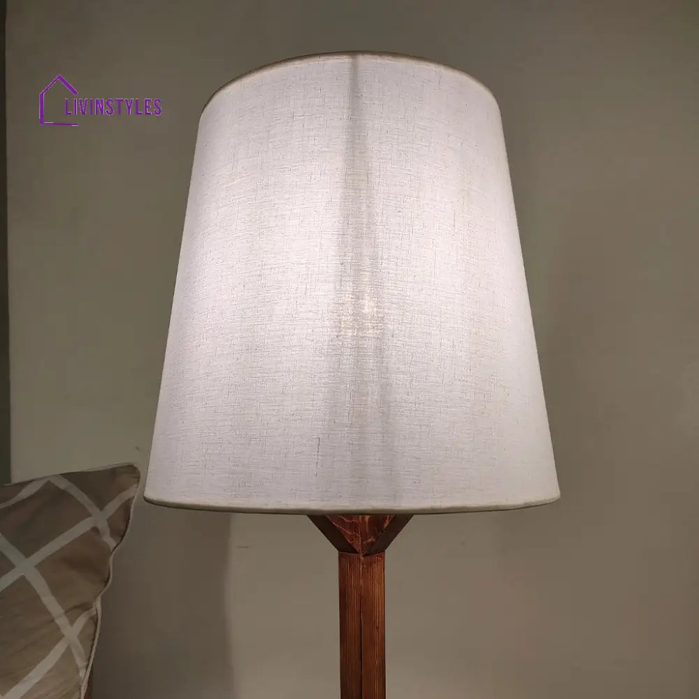 Troika Wooden Table Lamp With Brown Base And White Fabric Lampshade Lamps