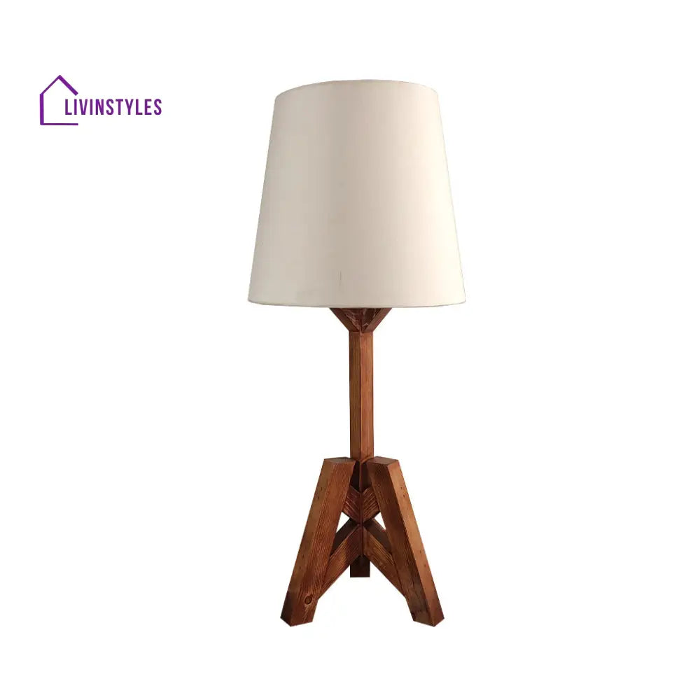 Troika Wooden Table Lamp With Brown Base And White Fabric Lampshade Lamps