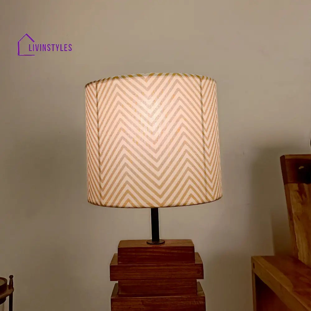 Truffle Brown Wooden Table Lamp With Yellow Printed Fabric Lampshade Lamps