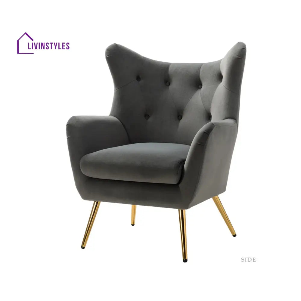 Tufted Velvet High-Back Chair Grey Furniture