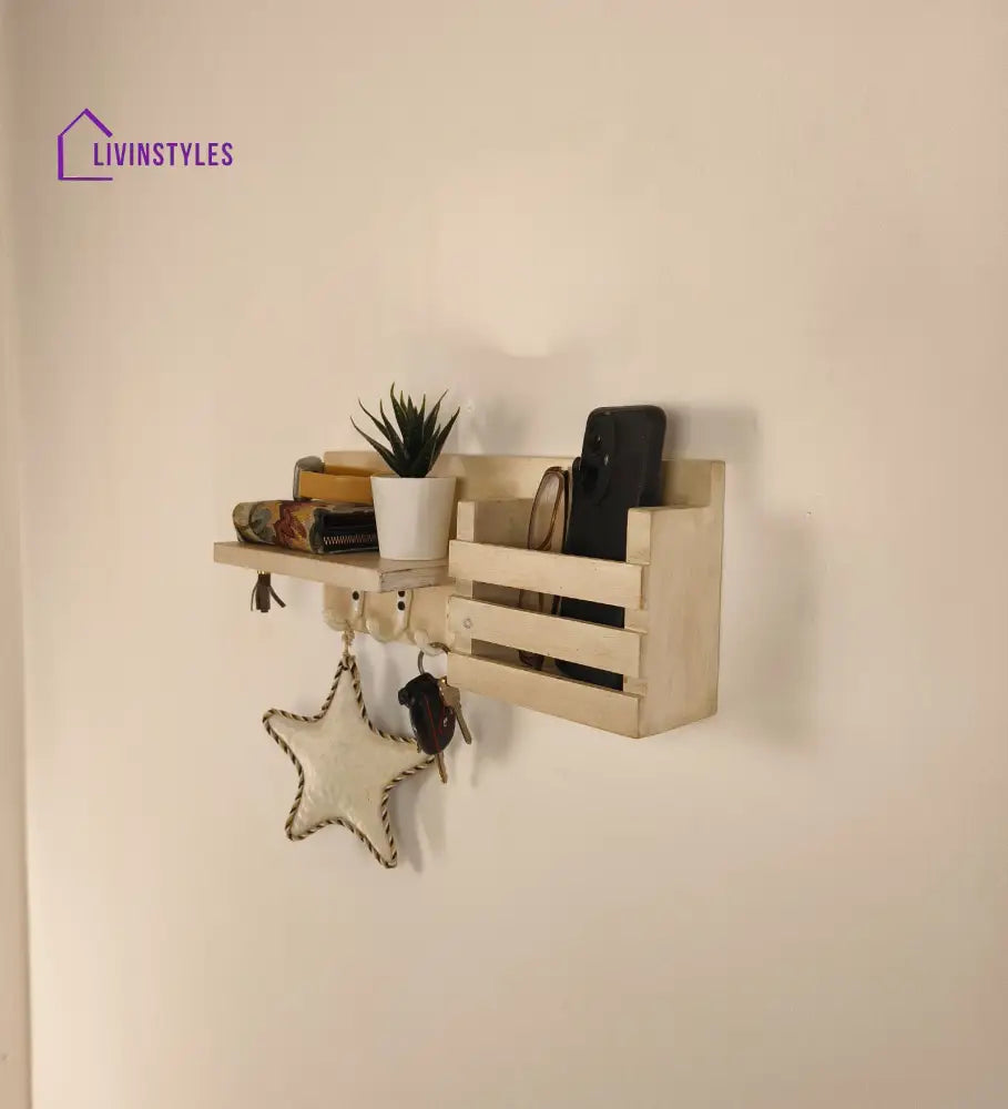 Tulip Wooden Wall Shelf Organiser With Key Holders