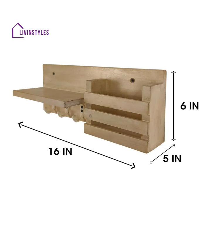 Tulip Wooden Wall Shelf Organiser With Key Holders