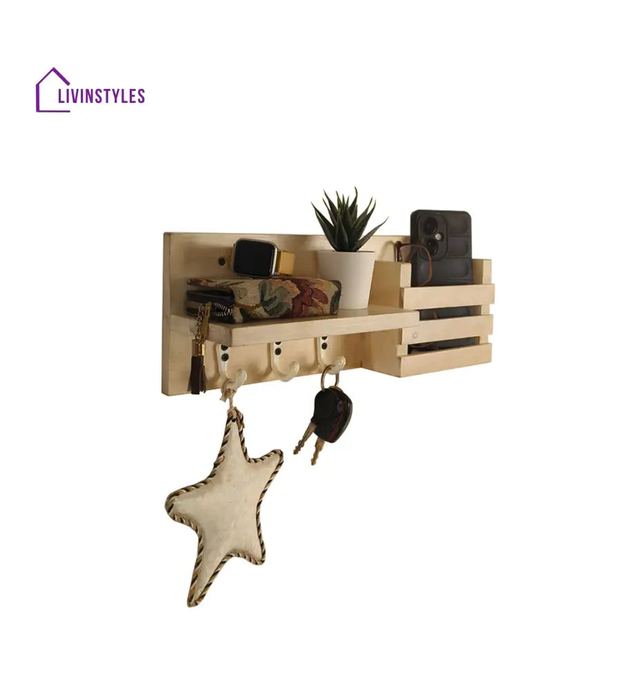 Tulip Wooden Wall Shelf Organiser With Key Holders