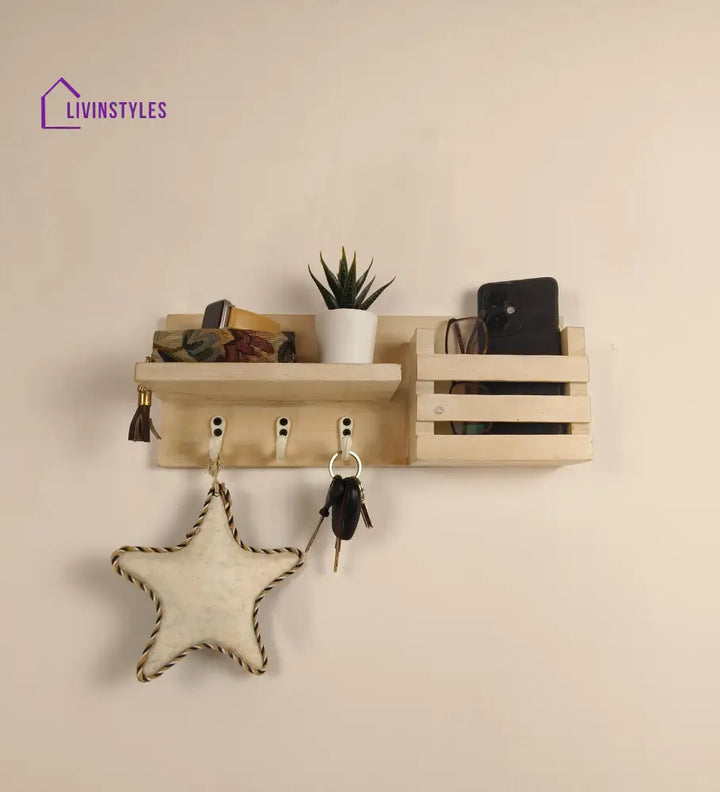 Tulip Wooden Wall Shelf Organiser With Key Holders