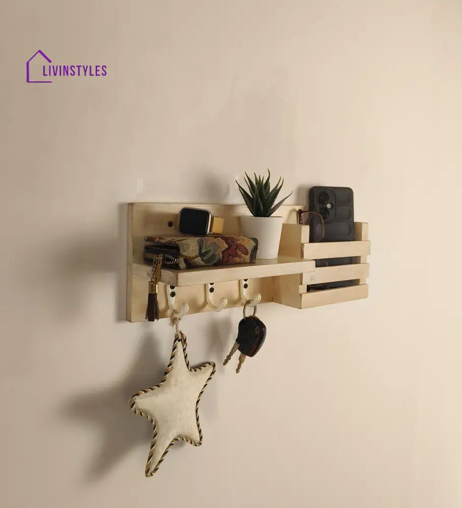 Tulip Wooden Wall Shelf Organiser With Key Holders