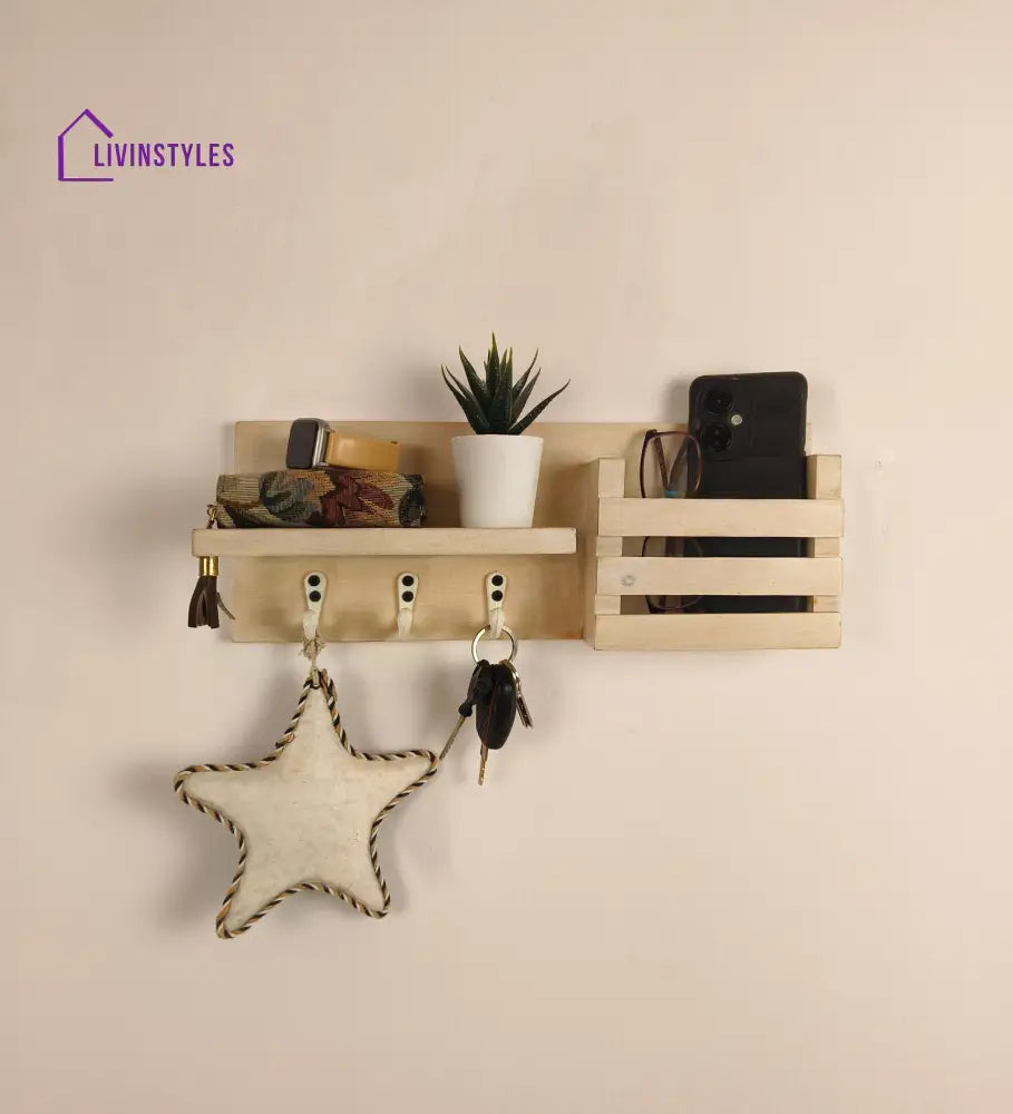 Tulip Wooden Wall Shelf Organiser With Key Holders