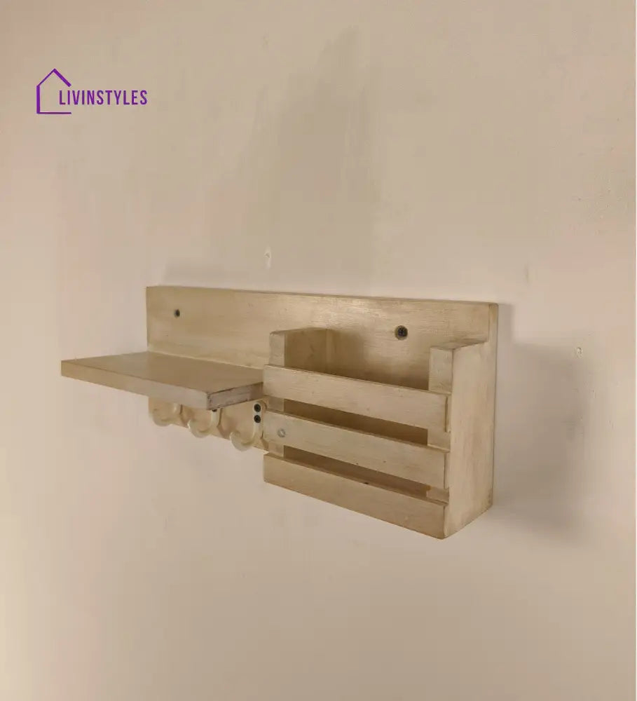 Tulip Wooden Wall Shelf Organiser With Key Holders