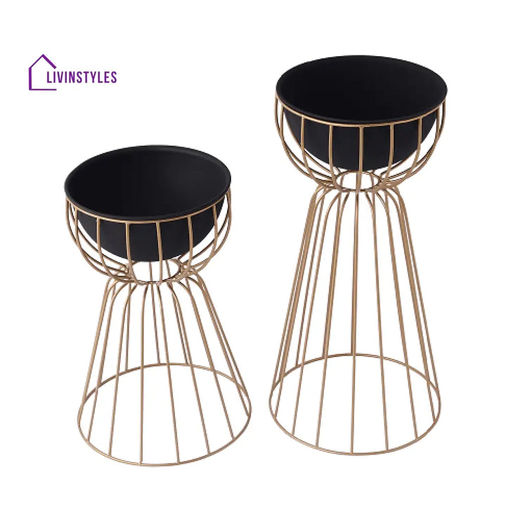 Twin Bloom Planters Set Of 2 Gold Floor Planters