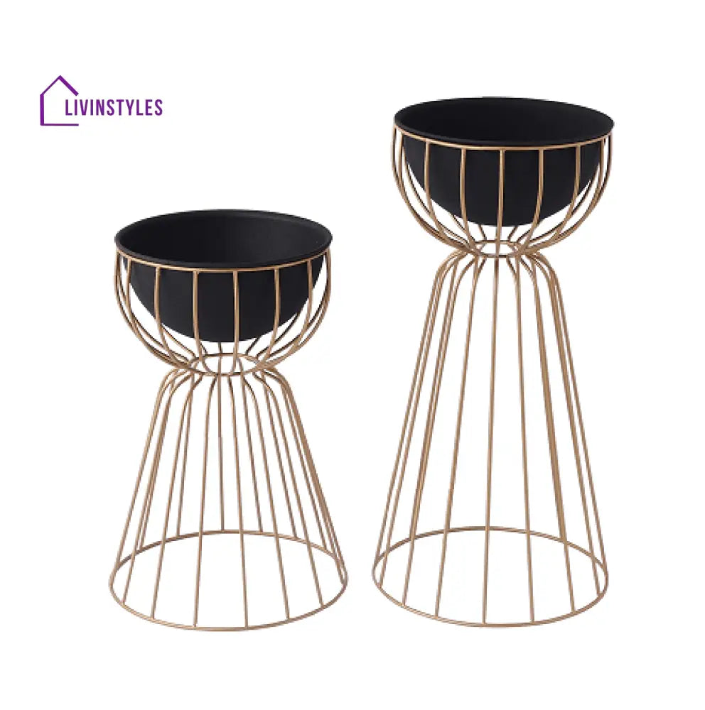 Twin Bloom Planters Set Of 2 Gold Floor Planters