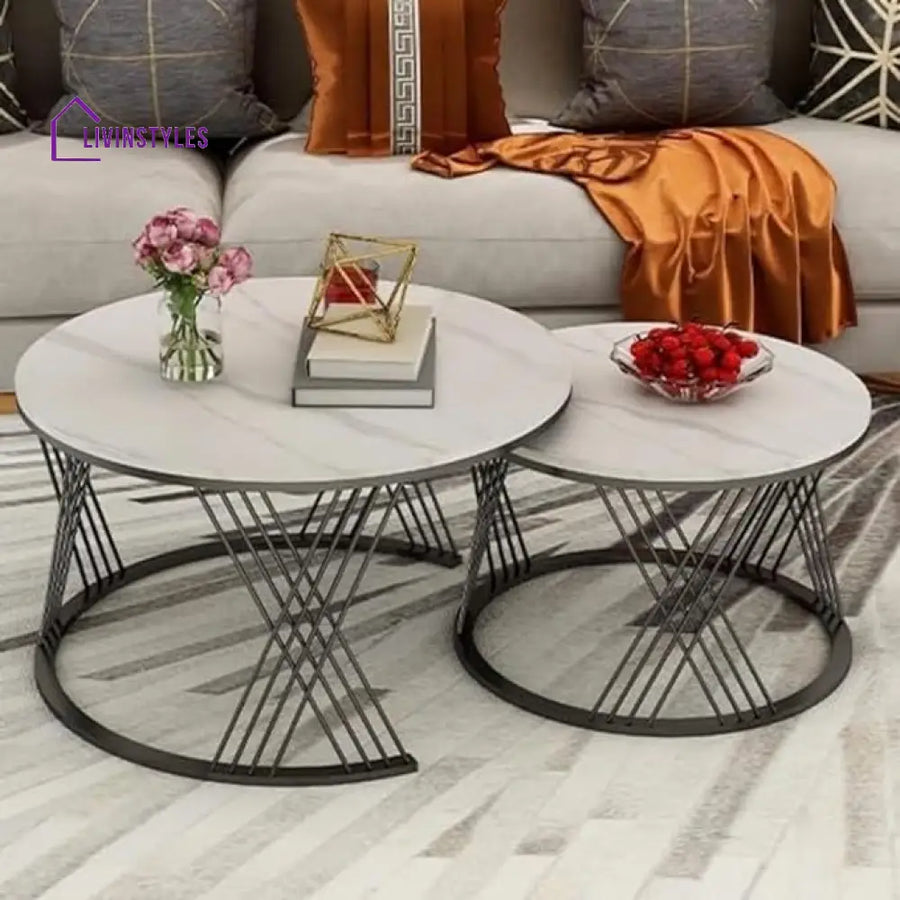 Uday Round Marble Coffee Table For Living Room - Set Of 2