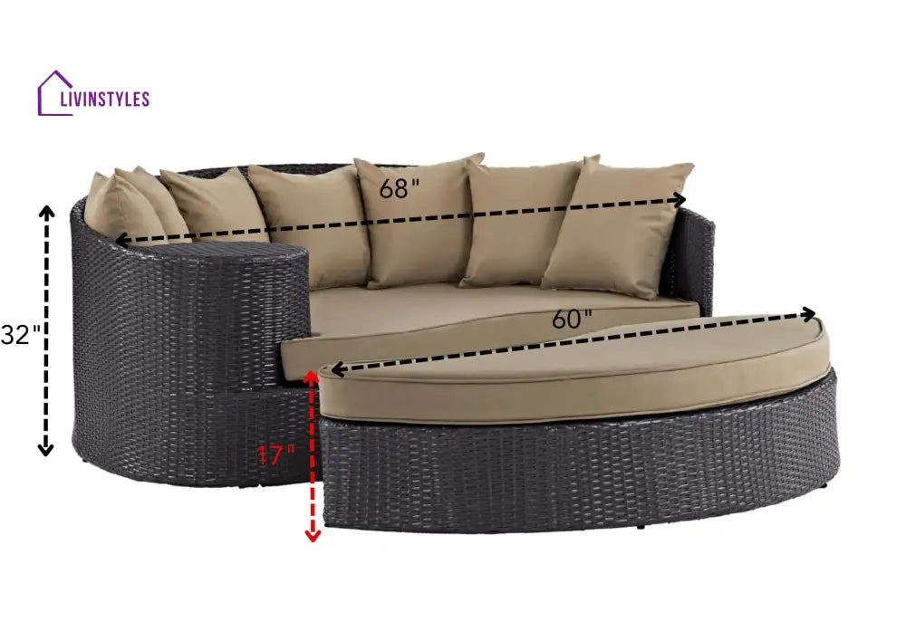 Uday Wicker Rattan Sofa Set (Dark Brown/Beige)