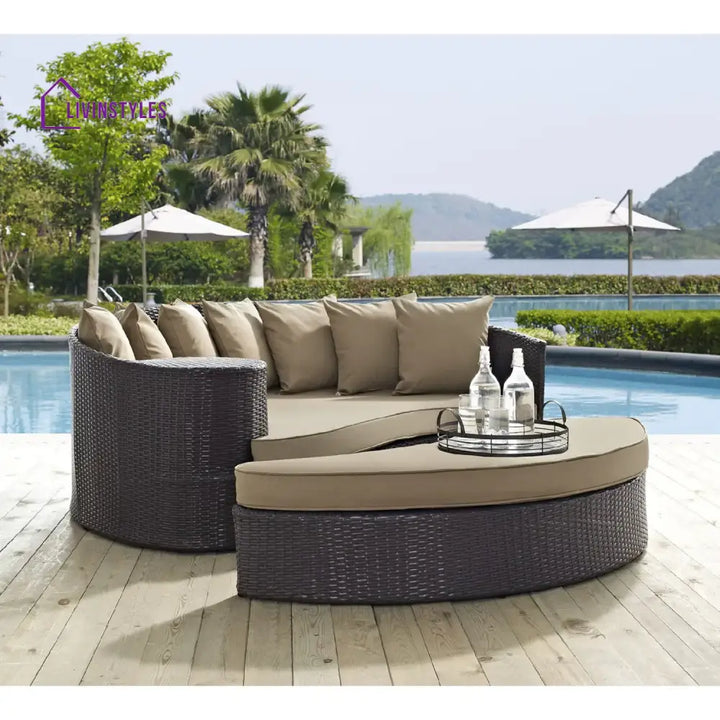 Uday Wicker Rattan Sofa Set (Dark Brown/Beige)