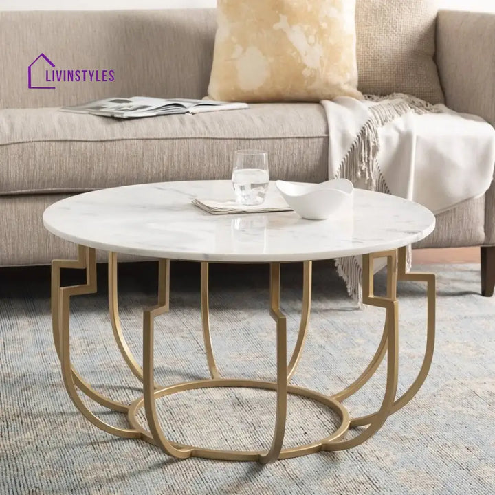 Unique Design White Marble Golden Metal Center Table Table