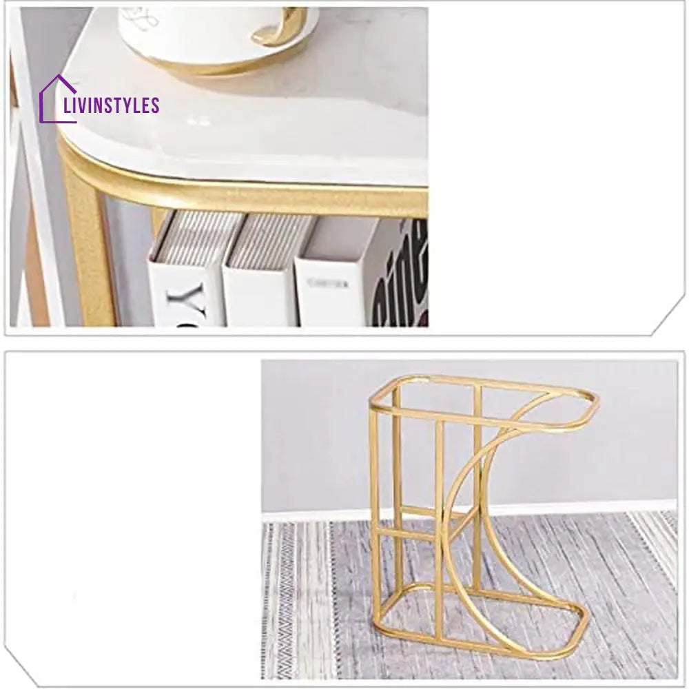 Unique Pattern Designer Side Table with Golden Finish Table