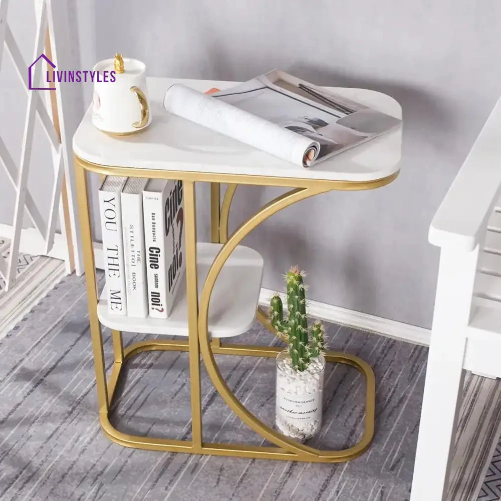 Unique Pattern Designer Side Table with Golden Finish Table