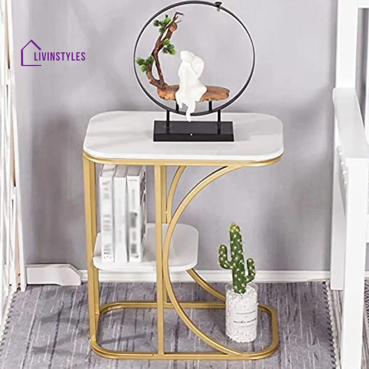 Unique Pattern Designer Side Table with Golden Finish Table